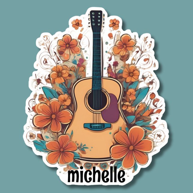 Sticker Monogramme de guitare acoustique bohémienne (Créateur téléchargé)