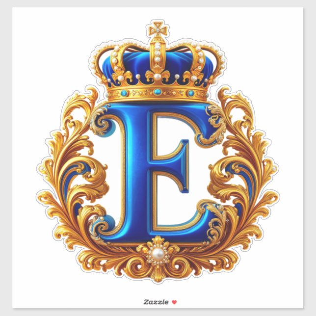 Sticker Monogramme de lettre E bleu royal (Feuille)