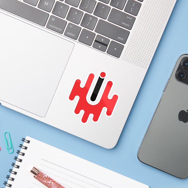 Sticker Monogramme de lettre U moderne et classique  (Ordinateur portable avec iPhone)