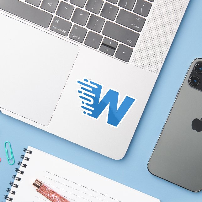 Sticker Monogramme de lettre W moderne et minimal bleu (Ordinateur portable avec iPhone)
