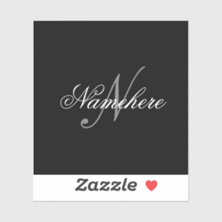 Sticker Monogramme de nom noir et blanc personnalisé uniqu