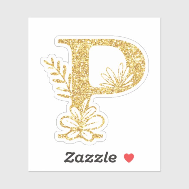 Sticker Monogramme de Parties scintillant d'or Stick flora (Feuille)