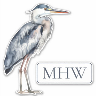 Sticker Monogramme d'oiseaux du Héron bleu côtier