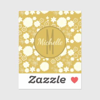 STICKER MONOGRAMME ÉLÉGANT GOLD FLORAL MOTTERN CRÈME FLEUR