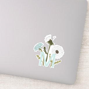 Sticker Monogramme Elégante Gris Bleu Dandelion Fleurs