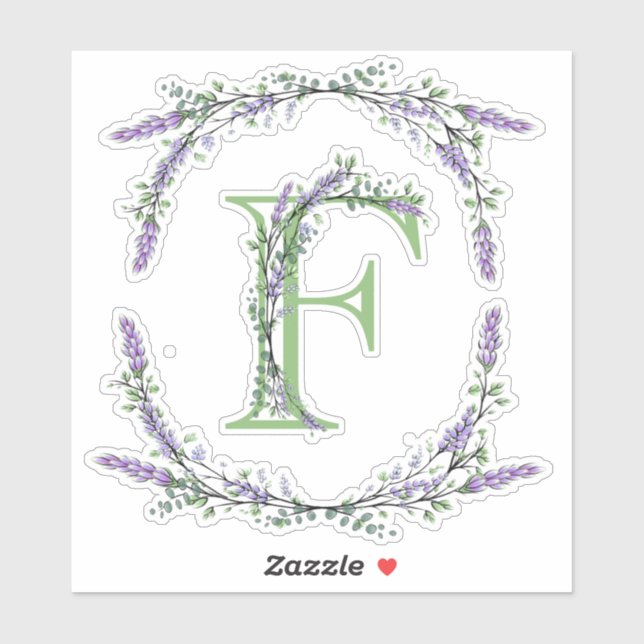 Sticker Monogramme F Lavande Eucalyptus (Feuille)