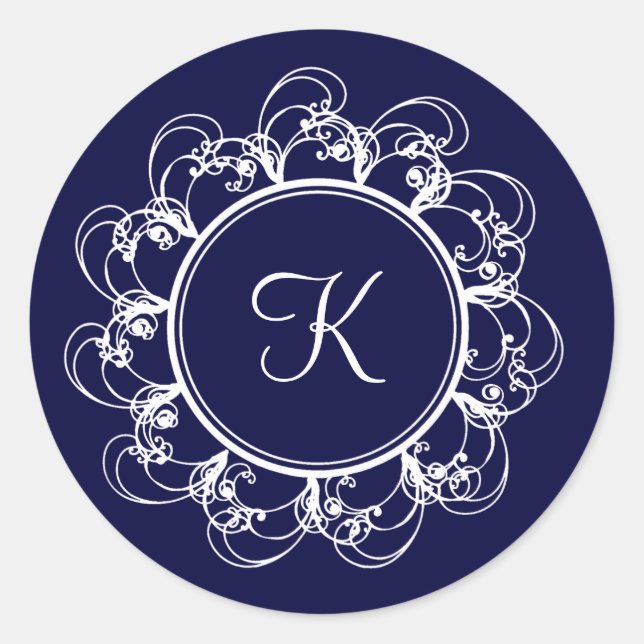 Sticker Monogramme Fancy Bleu Foncé (Devant)