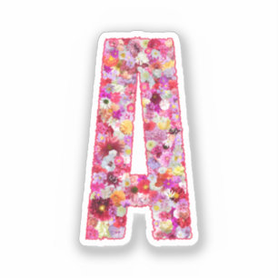 Sticker Monogramme floral botanique rose lettre initiale A