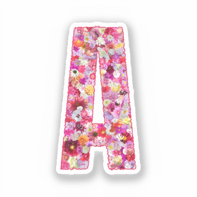 Sticker Monogramme floral botanique rose lettre initiale A (Recto)