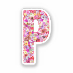 Sticker Monogramme floral botanique rose lettre initiale P