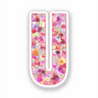 Sticker Monogramme floral botanique rose lettre initiale U