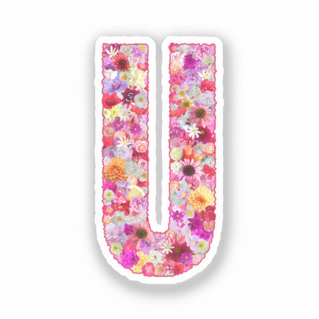 Sticker Monogramme floral botanique rose lettre initiale U (Recto)