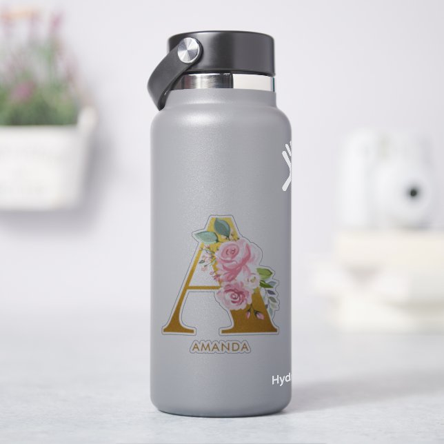 Sticker Monogramme floral lettre A monogrammé (HydroFlask)