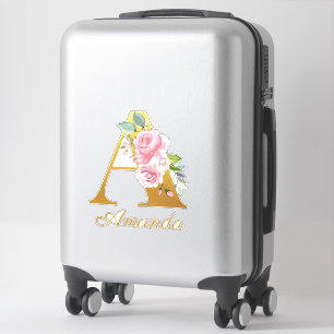 Sticker Monogramme Floral Lettre initiale A Nom personnali