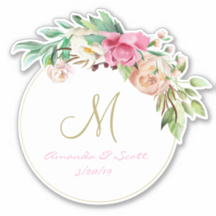 Sticker Monogramme floral mariage coupé Wreath