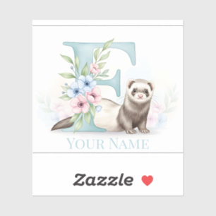 Sticker Monogramme floral personnalisé 'F' avec un furet m
