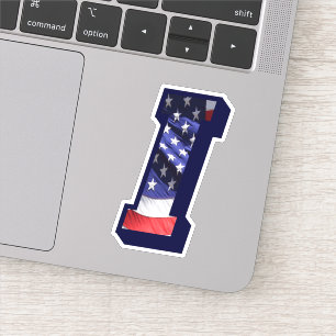 Sticker Monogramme I American Flag LETTRE I INITIAL USA