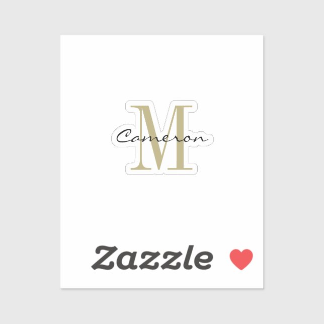 Sticker Monogramme Initial et Nom Personnalisé en Or (Feuille)