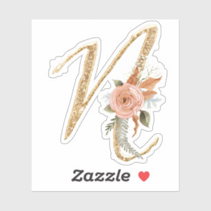 Sticker Monogramme initial N Parties scintillant or Peony 