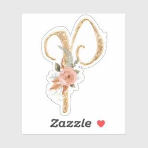 Sticker Monogramme initial P Parties scintillant or Peony