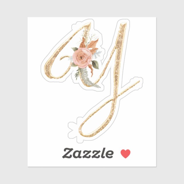 Sticker Monogramme initial Y Parties scintillant or Peony  (Feuille)