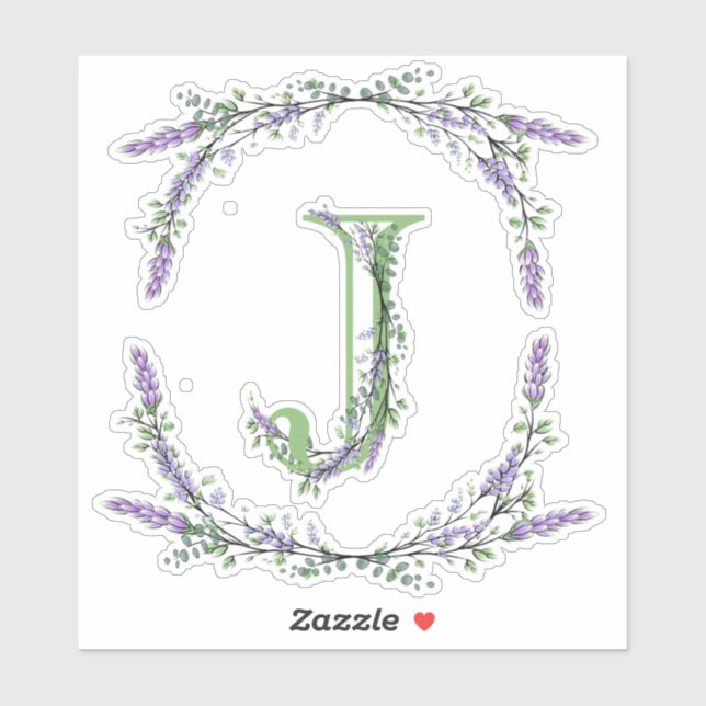 Sticker Monogramme J Lavender Eucalyptus (Feuille)