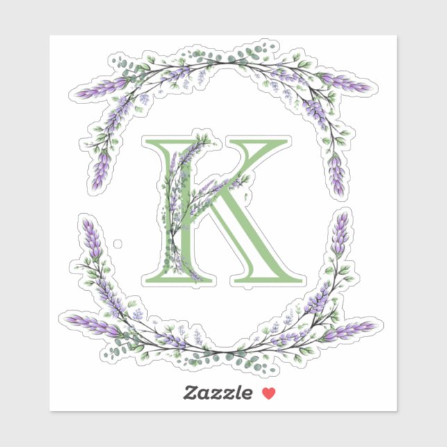 Sticker Monogramme K Lavande Eucalyptus (Feuille)