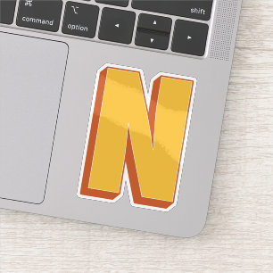 Sticker Monogramme Lettre N, Police Initiale Gras 3D