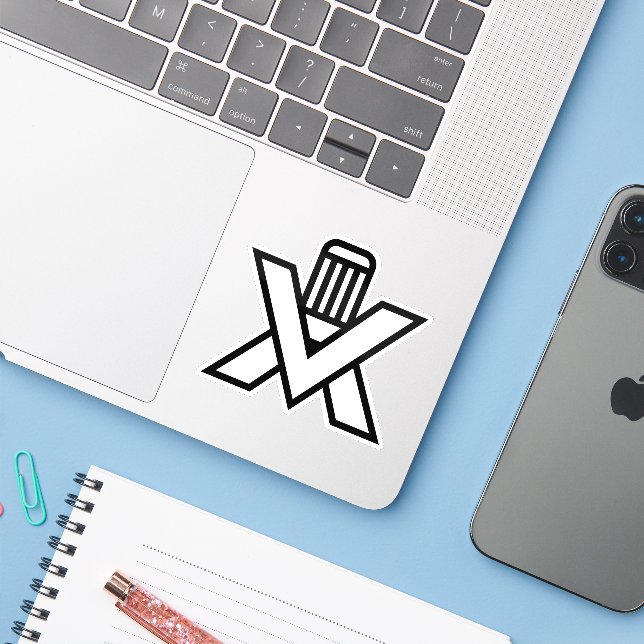 Sticker Monogramme lettre X avec crayon (Ordinateur portable avec iPhone)