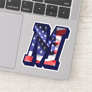 Sticker Monogramme M American Flag LETTRE M INITIALE USA