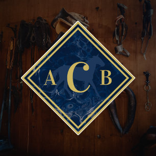 Sticker Monogramme Marbré Marine + Tronc à cheval d'or