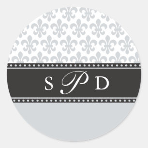 Sticker Monogramme Mariage Silver Grey Fleur de li