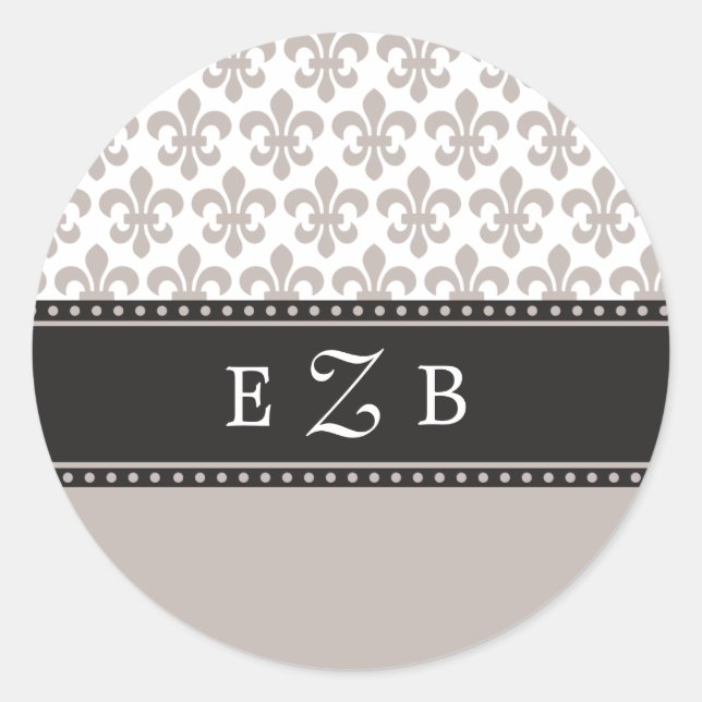 Sticker Monogramme Mariage Taupe Fleur de lis. (Devant)