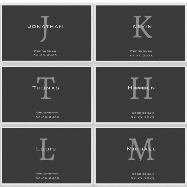 Sticker Monogramme masculin noir et blanc Initiale + Nom (Devant)