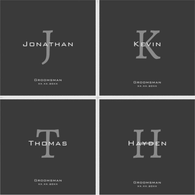 Sticker Monogramme masculin noir et blanc Initiale + Nom (Devant)