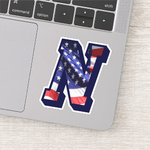 Sticker Monogramme N American Flag LETTRE N INITIALE USA