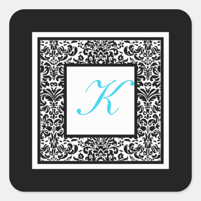 Sticker Monogramme noir, blanc et bleu Damas (Devant)