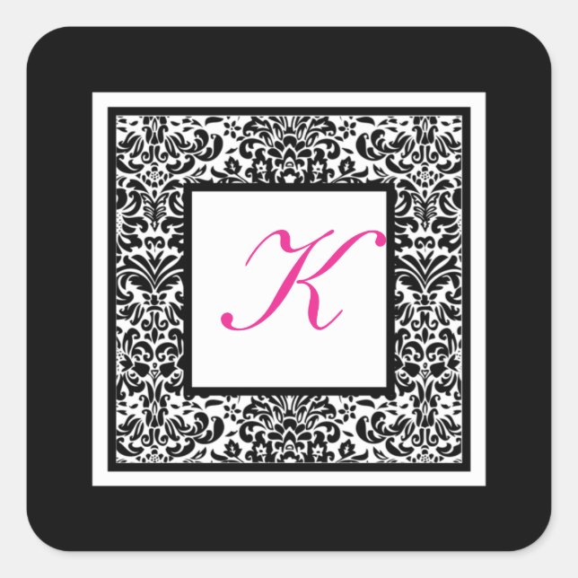 Sticker monogramme noir, blanc et rose Damas (Devant)