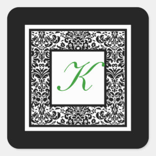 Sticker Monogramme noir, blanc et vert Damas