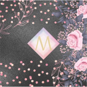 Sticker Monogramme noir ROSEGOLD rose Parties scintillant 