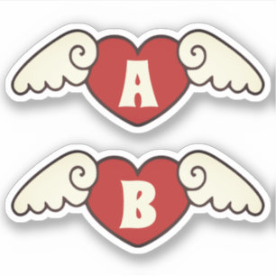 Sticker Monogramme Nom Personnalisé Cœurs Volants avec Ail