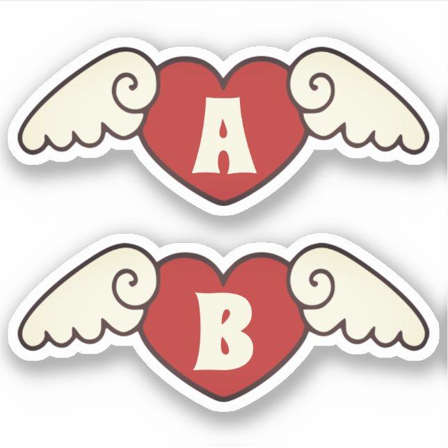 Sticker Monogramme Nom Personnalisé Cœurs Volants avec Ail (Devant)