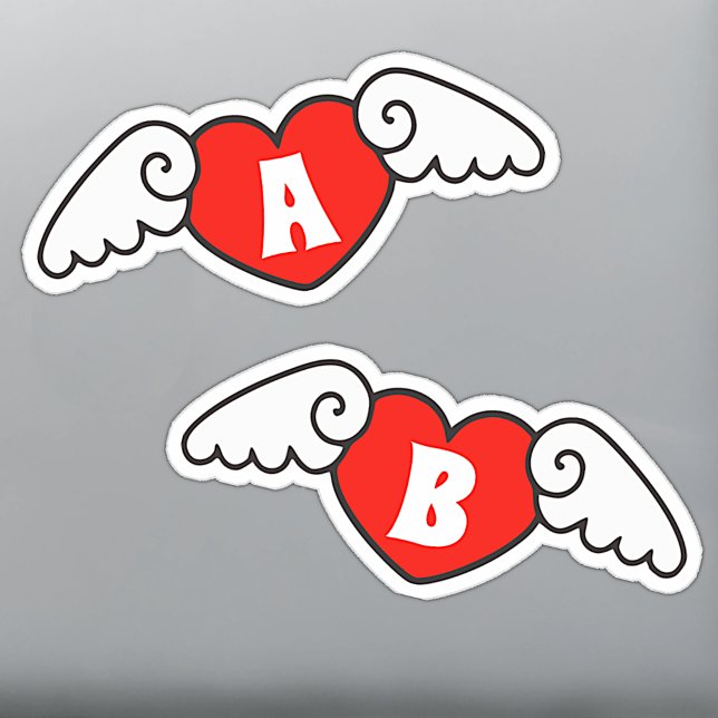Sticker Monogramme Nom personnalisé Cœurs volants cool ave (Créateur téléchargé)