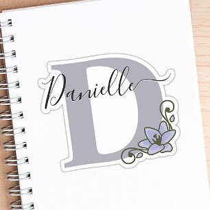 Sticker Monogramme Nom Personnalisé Fleur de Lys Romantiqu