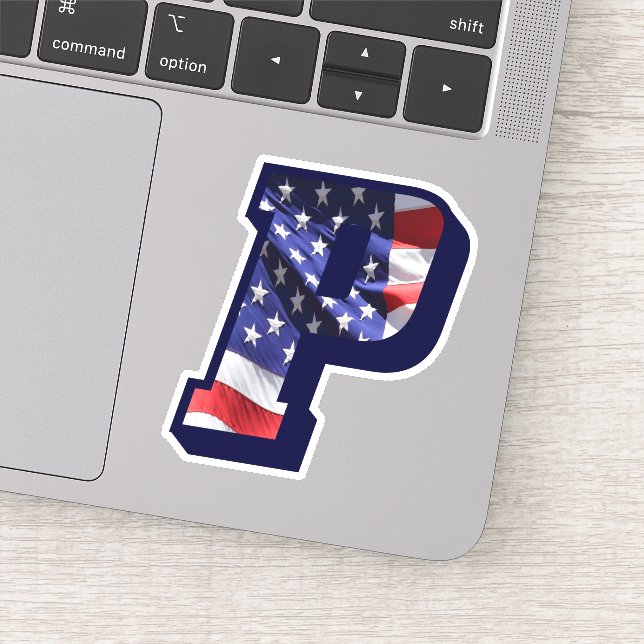 Sticker Monogramme P American Flag LETTRE P INITIAL USA (Détail)