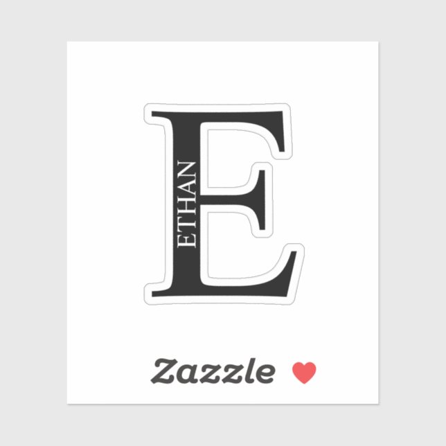 Sticker Monogramme personnalisé noir et blanc et nom (Feuille)