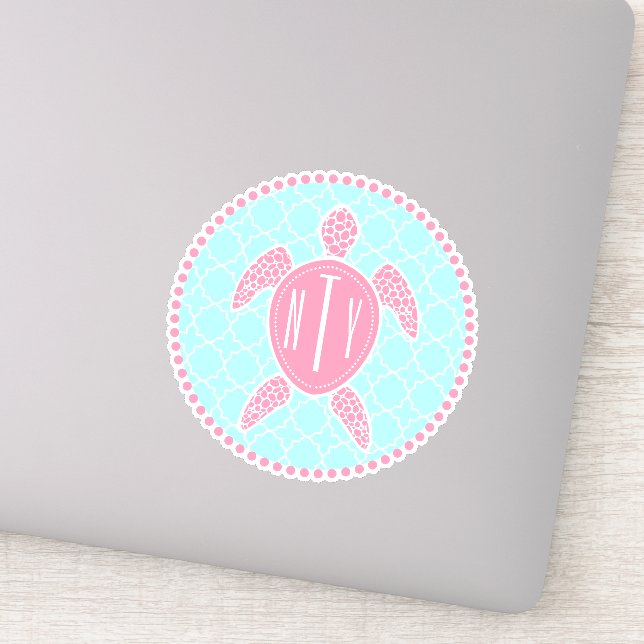 Sticker Monogramme rose bleu Preppy Quatrefoil (Détail)