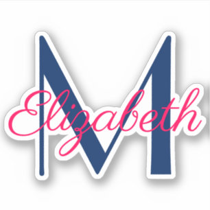 Sticker Monogramme rose et bleu marine