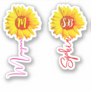Sticker (Monogramme tournesol pour filles) Nom manuscrit