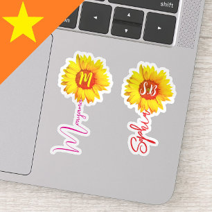 Sticker (Monogramme tournesol pour filles) Nom manuscrit